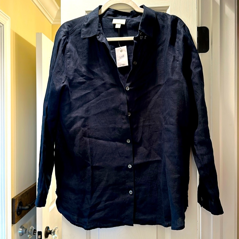 Brand new with tag linen button-down women’s long sleeve navy shirt